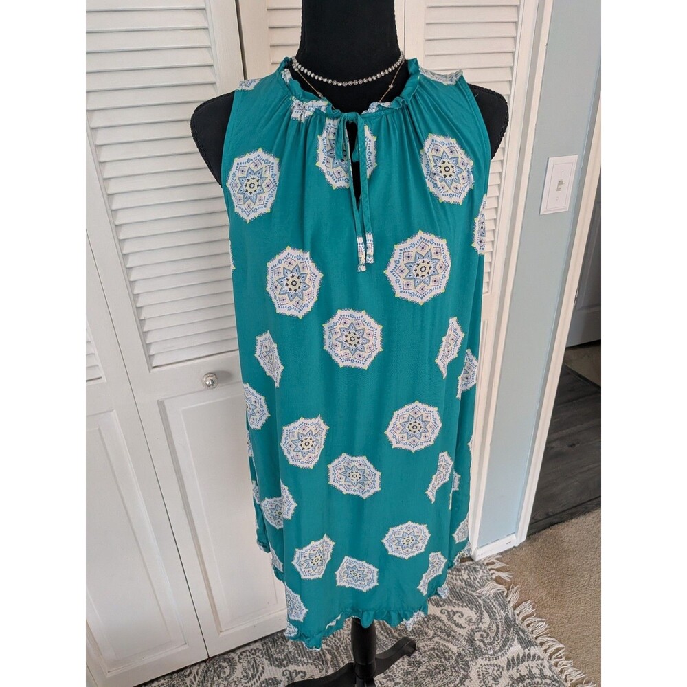 Loft Shift Dress Women's M Turquoise Blue Beach Vacay Swing Coastal Boho Ruffle